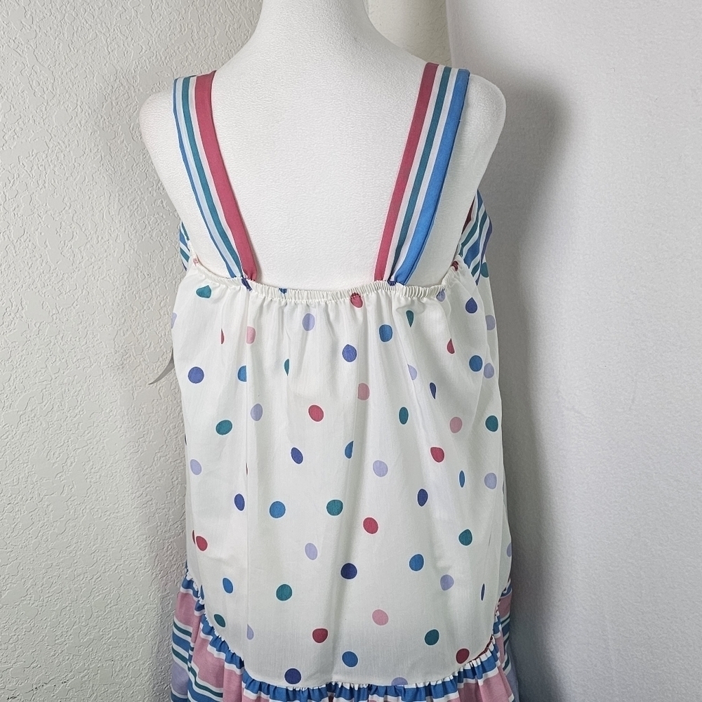 VTG 1980's Its A Charm Deadstock Multi Color Polka Dot/Stripe Dress Whimsy Sz L - Picture 9 of 16